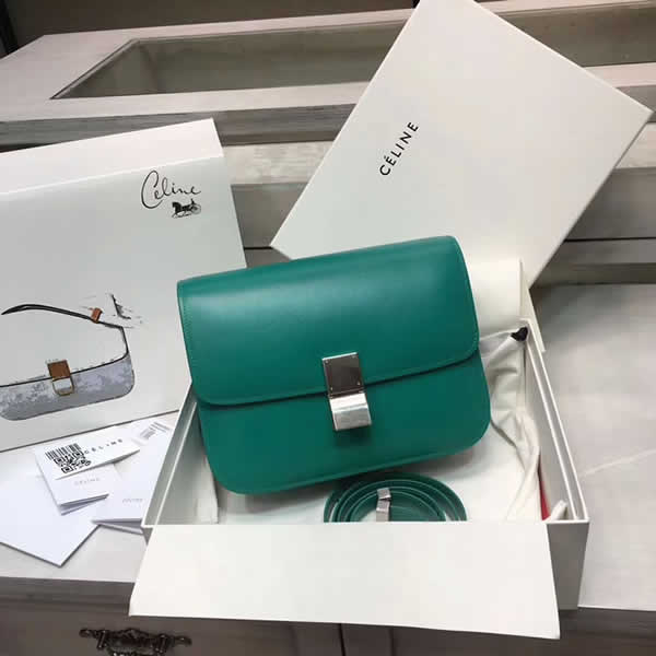 Fake Celine Box Classic Single Shoulder Flip Bag Green Messenger Bag